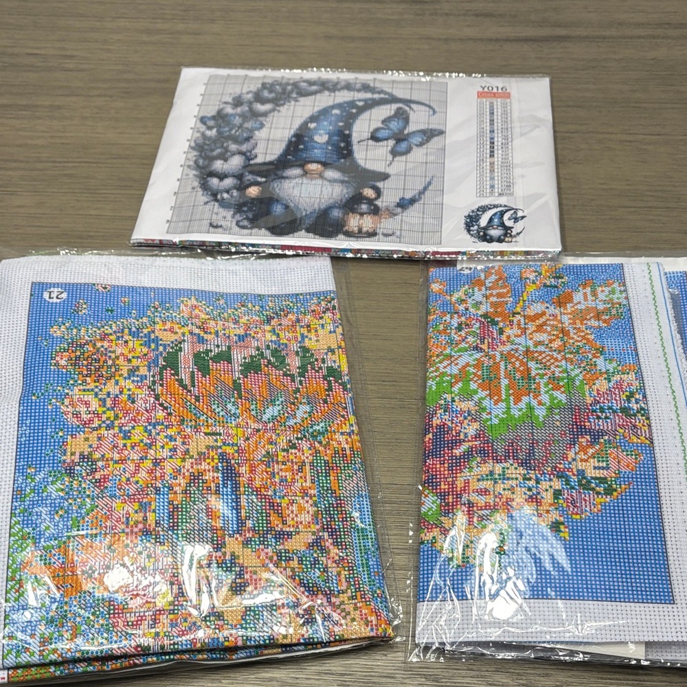 Colorful cross stitch kits all parts included but the wooden ring